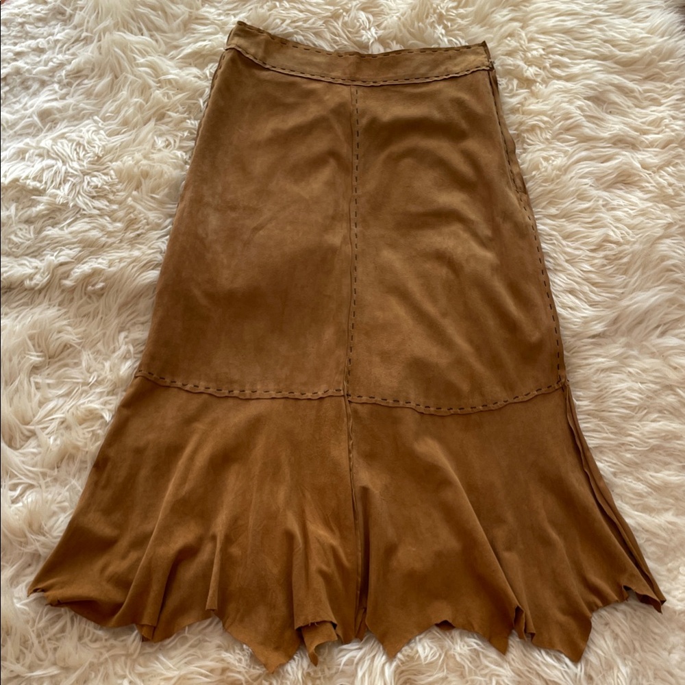 VTG.Easton Pearson Elegant Gold Brown Kid Suede Silk Lining Maxi Skirt